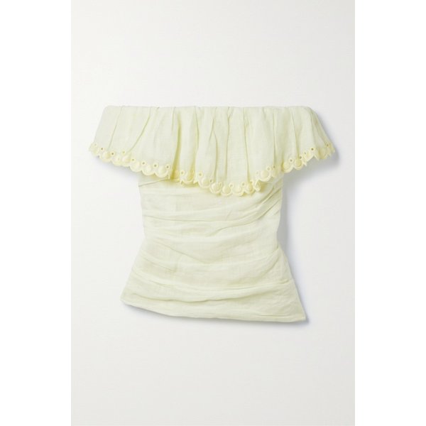 오르마 스트랩리스 브로드리 앙글레즈 트리밍 라미 탑 파스텔 옐로 1647597289953345