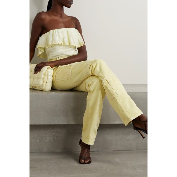 오르마 스트랩리스 브로드리 앙글레즈 트리밍 라미 탑 파스텔 옐로 1647597289953345