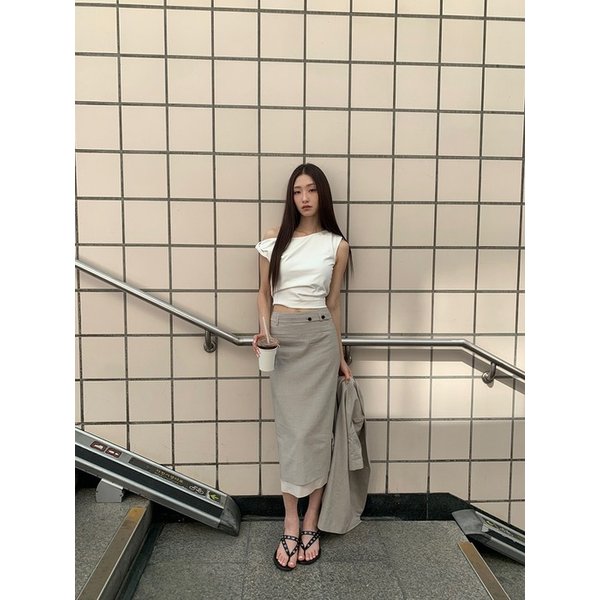 Lining Detail Midi Skirt  Khaki (KE6527M01H)