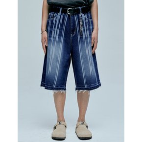 navajo pattern cut off bermuda pants indigo blue