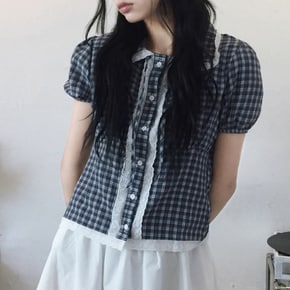 첫사랑 깅엄 체크 레이스 블라우스2color