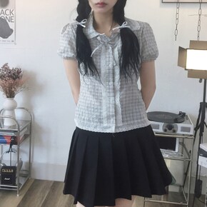 첫사랑 깅엄 체크 레이스 블라우스2color