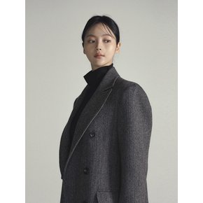 HERRINGBONE WOOL LONG COAT