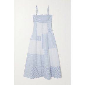 Magritte Paneled Striped Cotton And Linen-blend Midi Dress 블루