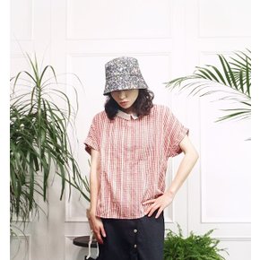 감성 체크 뒷 단추 카라 튜닉 블라우스n703