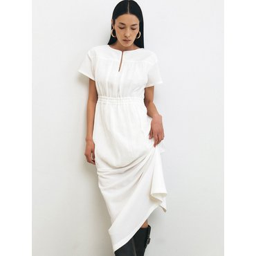 HACIE CRINKLE CHIFFON LAYERED DRESS [WHITE][BLACK]