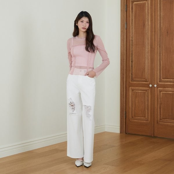 [시흥점] 여성 러플 메쉬 긴팔 티셔츠  (ES2OTL53)