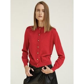 Gold Button Epaulette Knit Cardigan Red