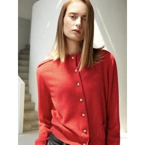 Gold Button Epaulette Knit Cardigan Red