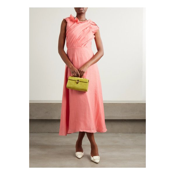 에이지 제네시스 러플 플리츠 모슬린 미디 드레스 코랄 1647597356101739