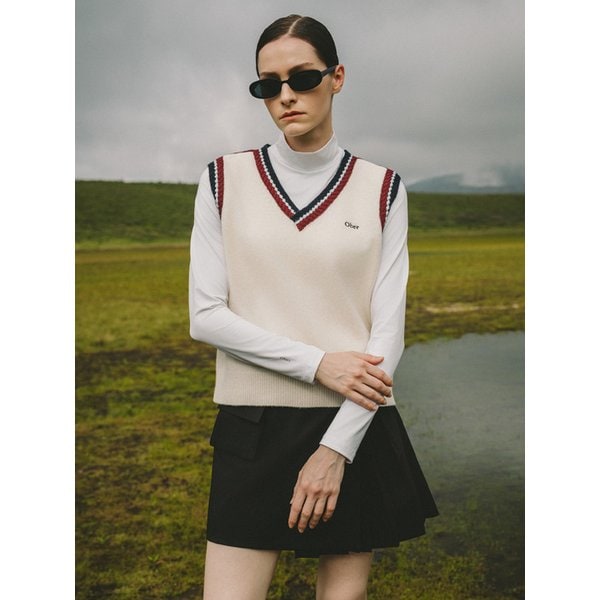 Color block knit vest (grey)