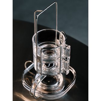 아르노 글래스 CUP AND SAUCER CLEAR 2 SET+ DISPENSER FOR 2