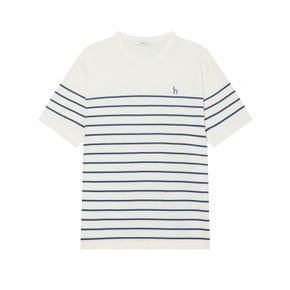 [24SS] [LUXE COTTON] 블루 마린 스트라이프 반팔 니트 HZSW4B563B2