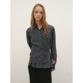 SILKY BUTTON WRAP SHIRT [CHARCOAL]