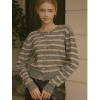 KN4203 Stripe cashmere cardigan_Melange gray