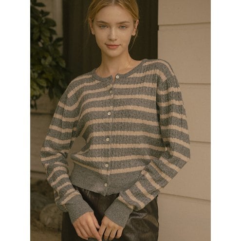 KN4203 Stripe cashmere cardigan_Melange gray