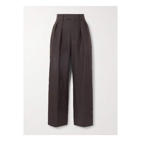로저 플리츠 리넨 스트레이트 팬츠 브라운 46376663162891032