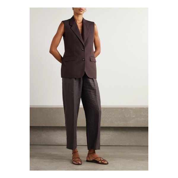 로저 플리츠 리넨 스트레이트 팬츠 브라운 46376663162891032