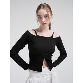 Layered Button T-Shirt, Black