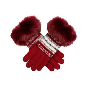 펄튼 [Dents]Fair Isle Knitted Gloves with Faux Fur Cuffs/ BERRY/ 여성니트장갑/ 6-3255