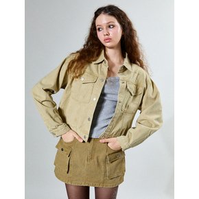 Simple Snap Buttons Denim Jacket (BEIGE)