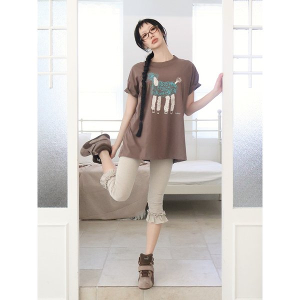 Ruffle Stripe Leggings_Beige