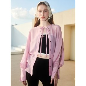 CHIFFON SEE-THROUGH SLEEVE DETAIL BLOUSE PINK