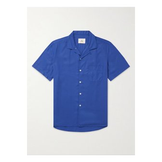 LA PAZ 라 파즈 파나마 컨버터블 칼라 스트라이프 텍스처 코튼 셔츠 블루 1647597295789583