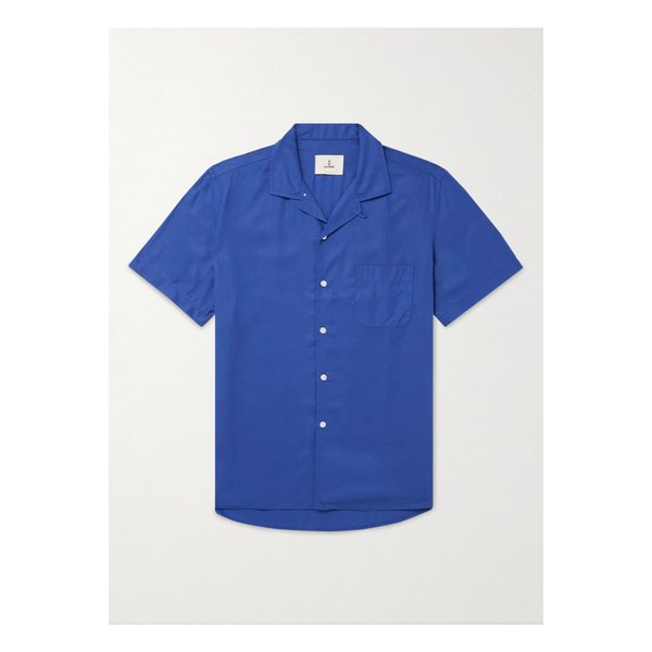 라 파즈 파나마 컨버터블 칼라 스트라이프 텍스처 코튼 셔츠 블루 1647597295789583