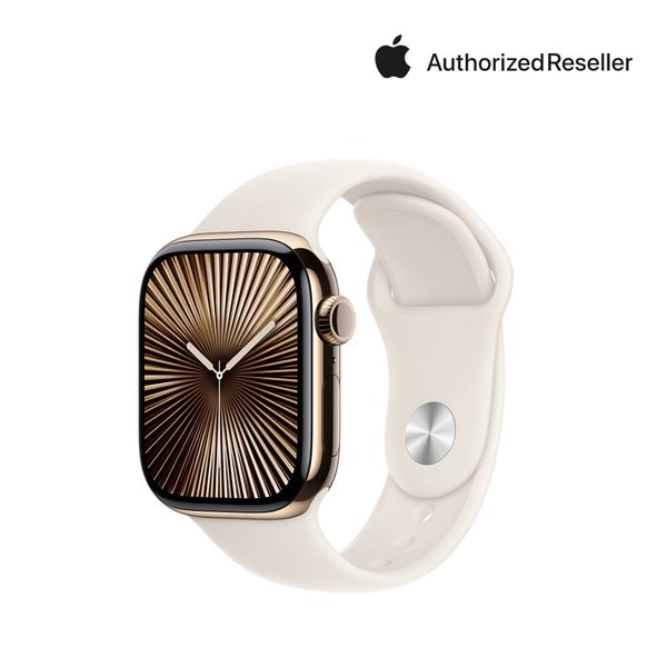 워치 10 셀룰러 42mm 골드 티타늄, 스타라이트 스포츠 밴드 (S/M) MX063KH/A