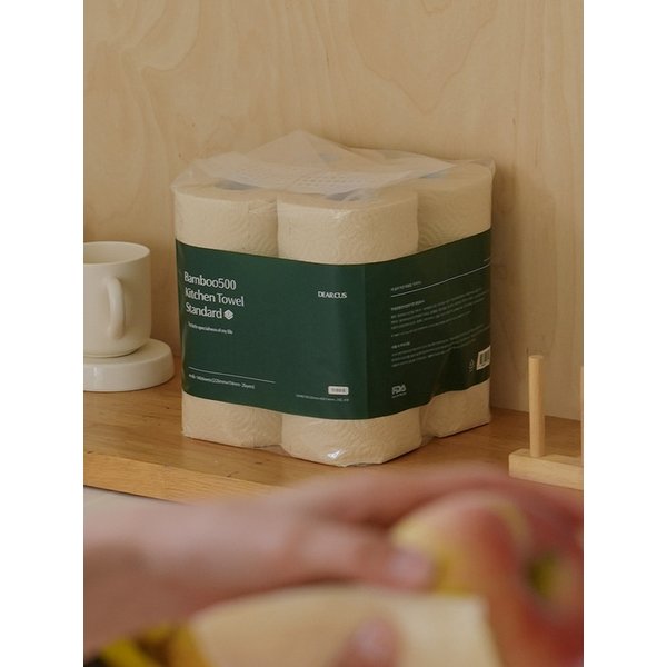 뱀부500 탄탄하고 먼지없는 무표백 키친타올 2겹 140매 4롤