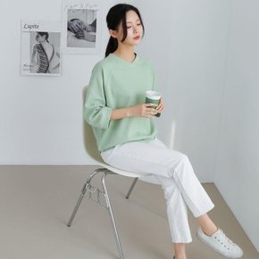 여자 파스텔 나그랑 팔부 브이넥 봄 티셔츠