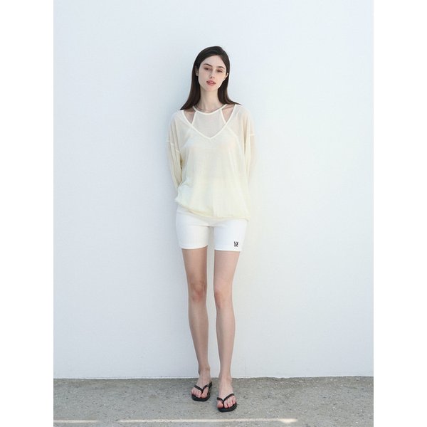 Essential rib biker short - IVORY