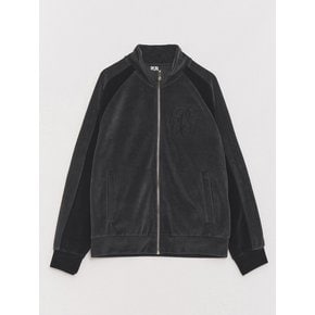 Color-Mix Velvet Zip-up Jacket Black