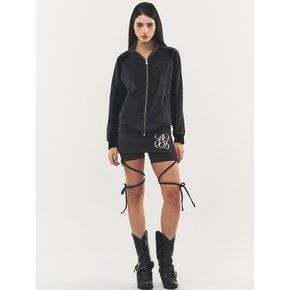 Color-Mix Velvet Zip-up Jacket Black