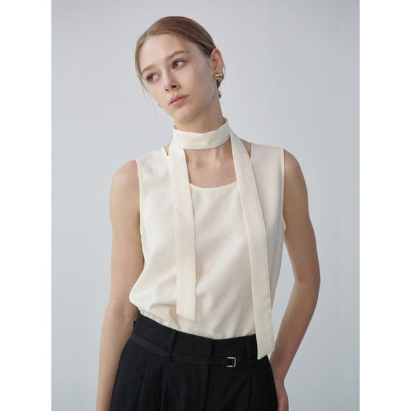 HAZEL Scarf Sleeveless Blouse (Cream)