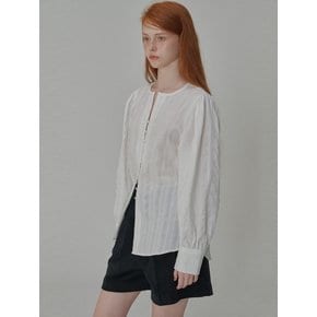 Puff Sleeve Tie Cotton Blouse_White