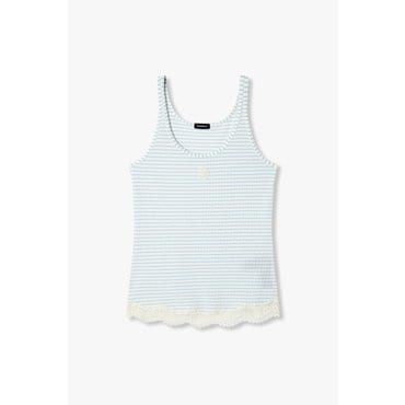 EMPORIO ARMANI 여성 레이스 트림 스트라이프 라운지 탱크탑 (0825113505)