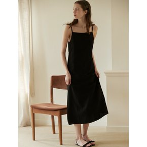 Ribbon point linen dress - Black