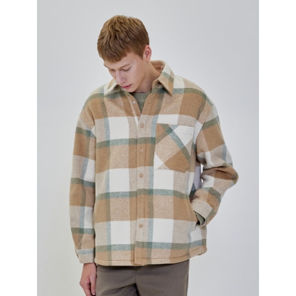 남성 기모체크 보아털 셔켓 (민트)