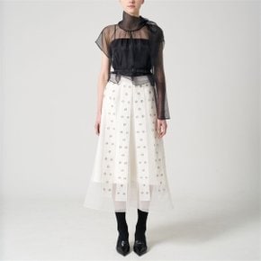 Embroidered organza midi-skirt