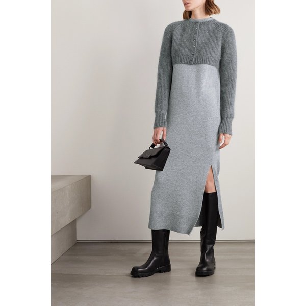 Layered Ribbed Wool And Mohair-blend Maxi Dress 그레이 42247633209245577