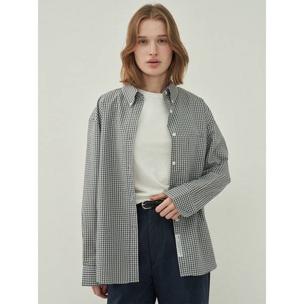 버튼 다운 체크 셔츠-Vintage Navy