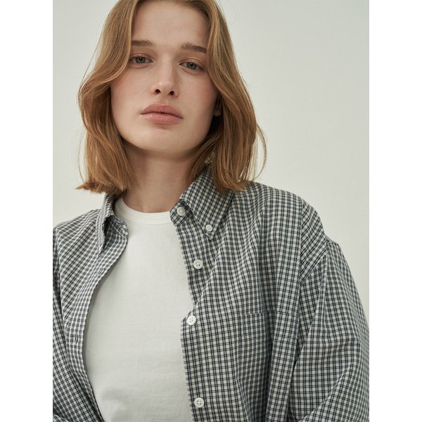 버튼 다운 체크 셔츠-Vintage Navy