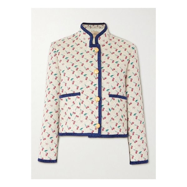 체리픽 셔닐 트리밍 퀼팅 코튼 혼방 자카드 재킷 크림 46376663162855304