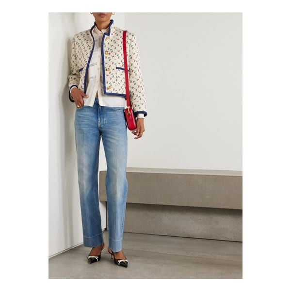 체리픽 셔닐 트리밍 퀼팅 코튼 혼방 자카드 재킷 크림 46376663162855304