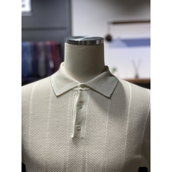 [시흥점] S/S 화이트 스트라이프 짜임 카라 니트 (RRAMKT08A)