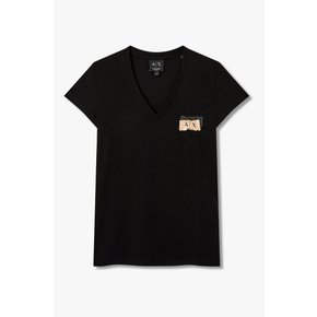 AX여성 글리터 로고 브이넥 티셔츠A426130504블랙