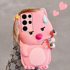 갤럭시 s24 s23 s22 s21 s20 플러스 울트라 귀여운 핑크 비버 캐릭터 머리카락 실리콘 케이스