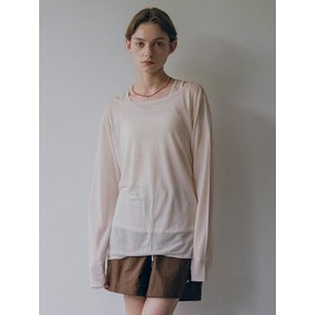 A3492 시스루 보트넥 티셔츠_Peach beige